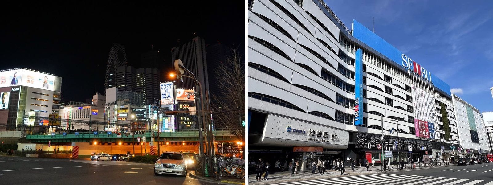 新宿の夜景と池袋東口 — 高田馬場から電車で約5分
